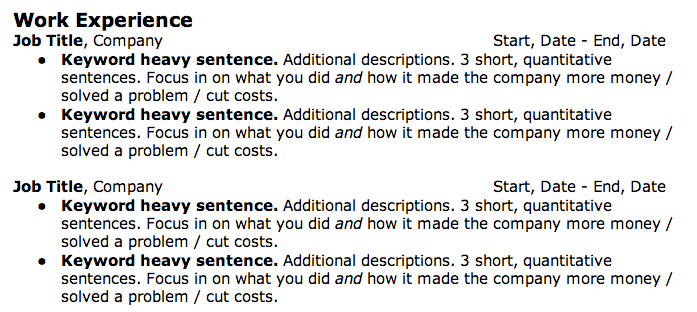 Resume work experience example